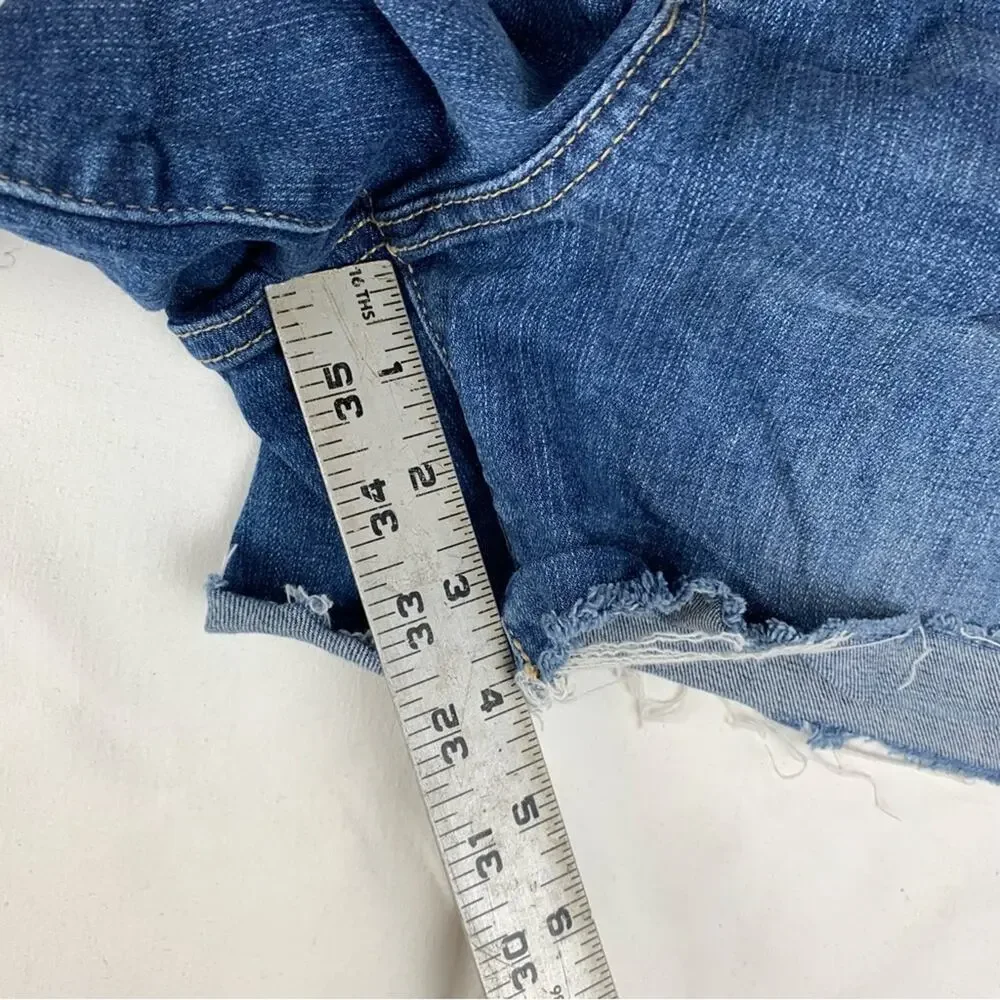 Torrid size 14 button front denim Blue Distressed Jean Shorts Casual Cut-Off